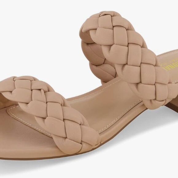 Like New CUSHIONAIRE Women's Braided Low Block Heel Slide Sandal + Memory Foam - Picture 1 of 6